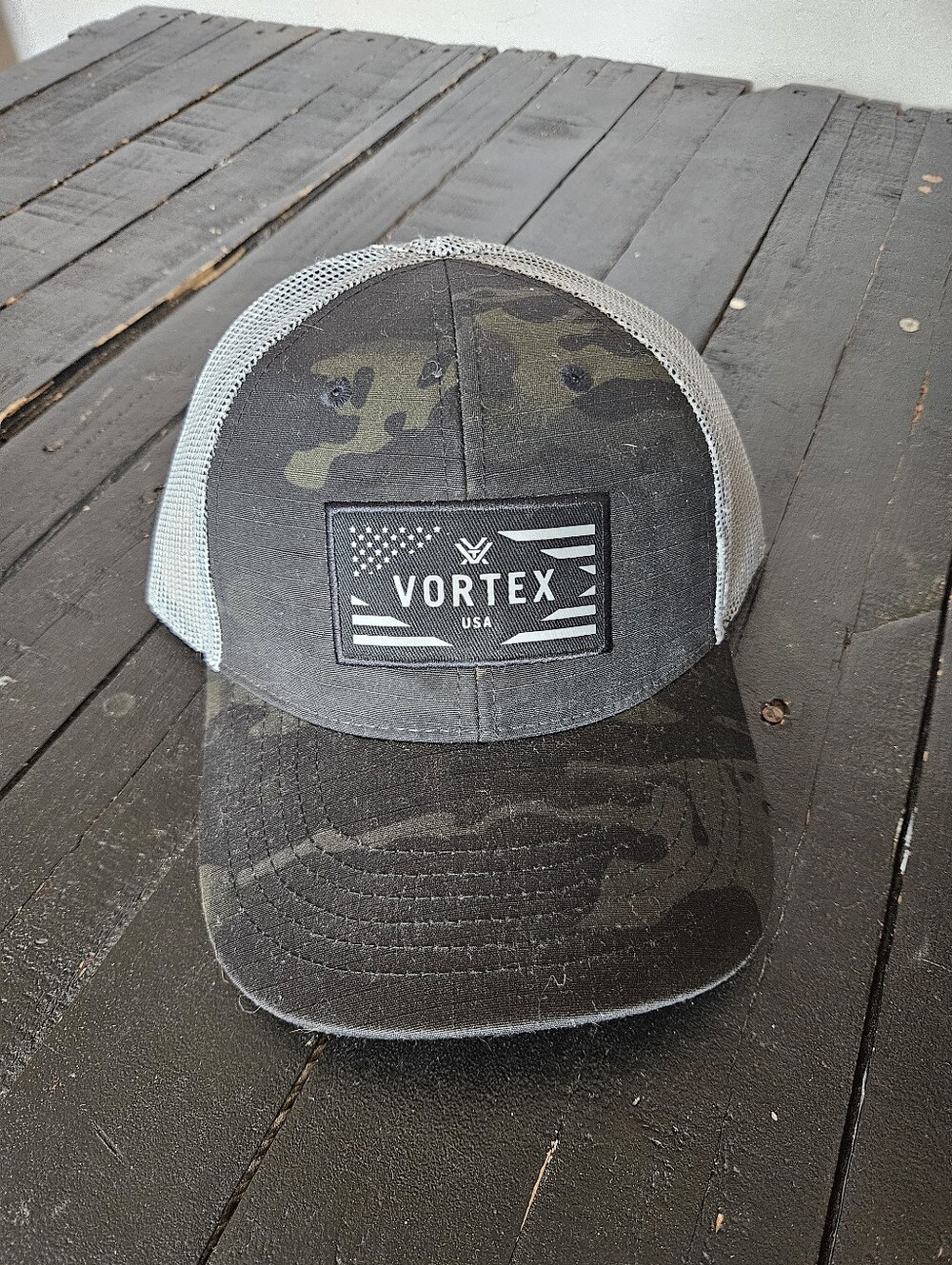 Vortex USA NWT Camo Trucker Hat Men's Olive Green Gray Snapback Outdoor Hunting